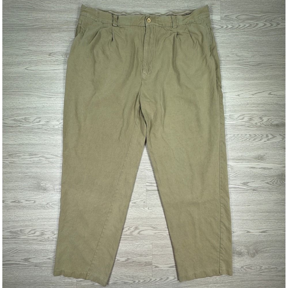 Tommy Bahama Mens Pants‎ 42x34 Khaki Tan 100% Silk Pleated Front Chino Trousers
